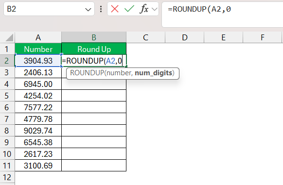 Roundup Function in Excel