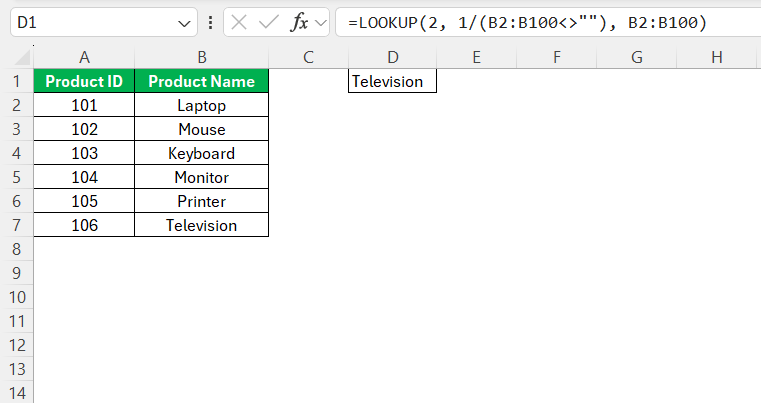 Lookup Function in Excel