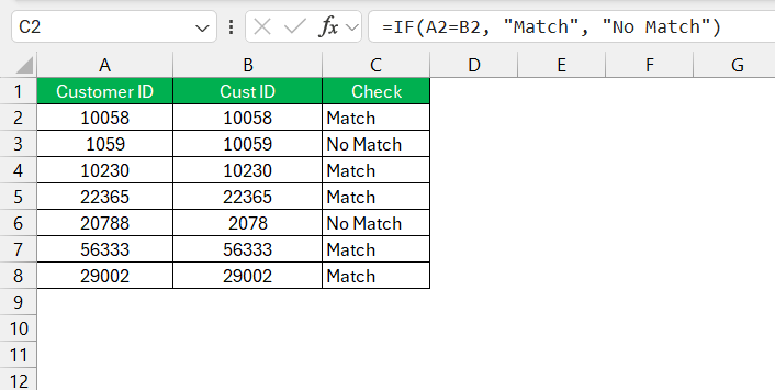 Excel Compare Two Cells