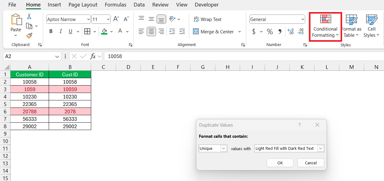 Excel Compare Two Cells