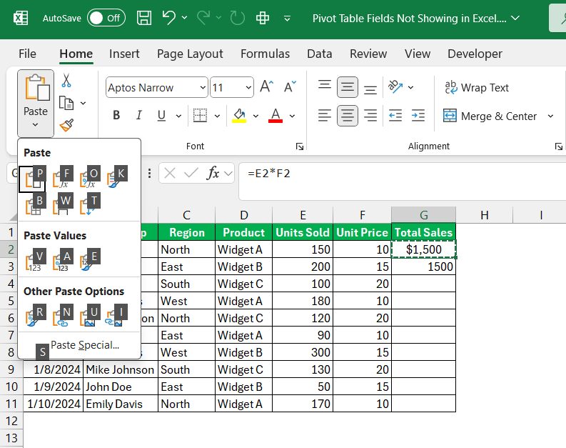 Paste as Values Shortcut in Excel