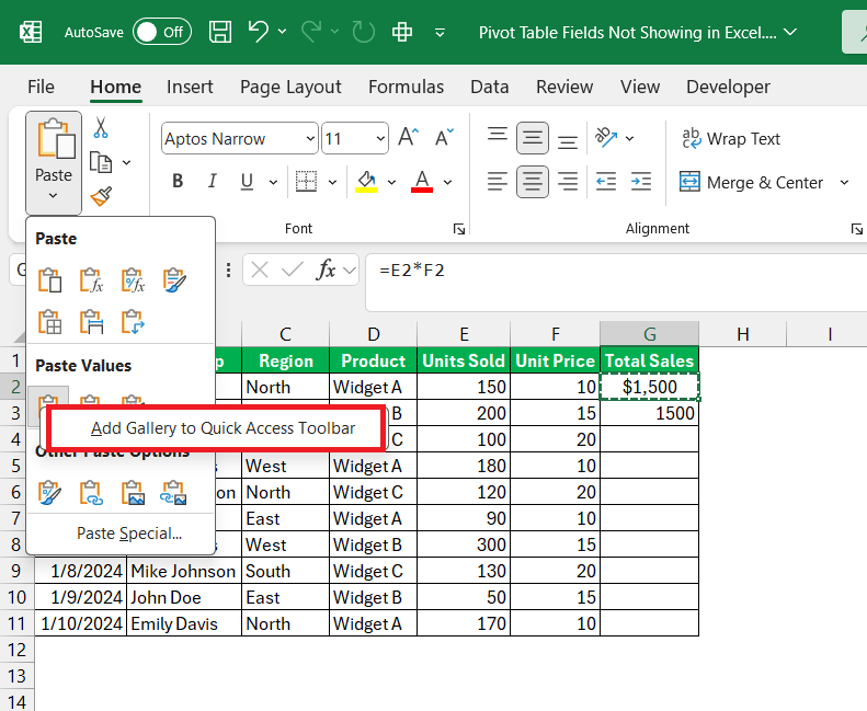 Paste as Values Shortcut in Excel