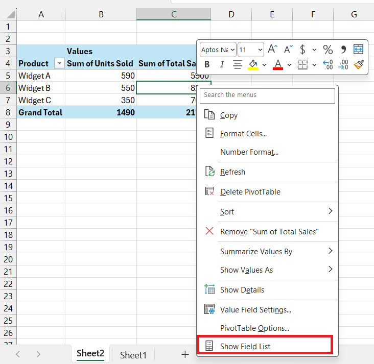 Pivot Table Fields Not Showing