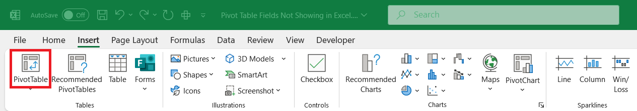 Pivot Table Fields Not Showing