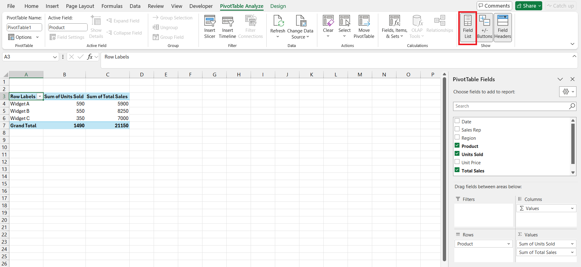 Pivot Table Fields Not Showing