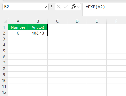 Inverse of Log in Excel