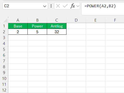 Inverse of Log in Excel