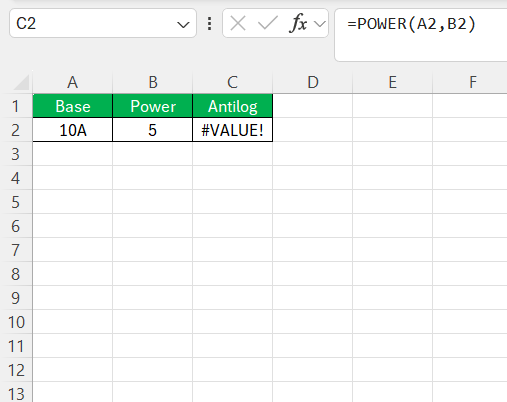 Inverse of Log in Excel