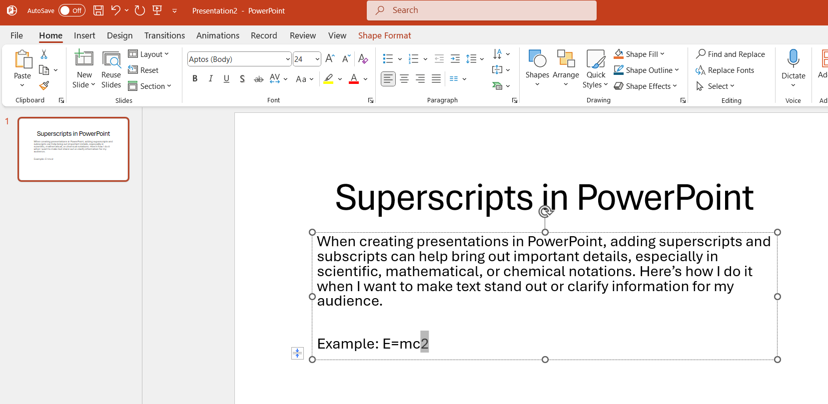 Adding Exponents in PowerPoint