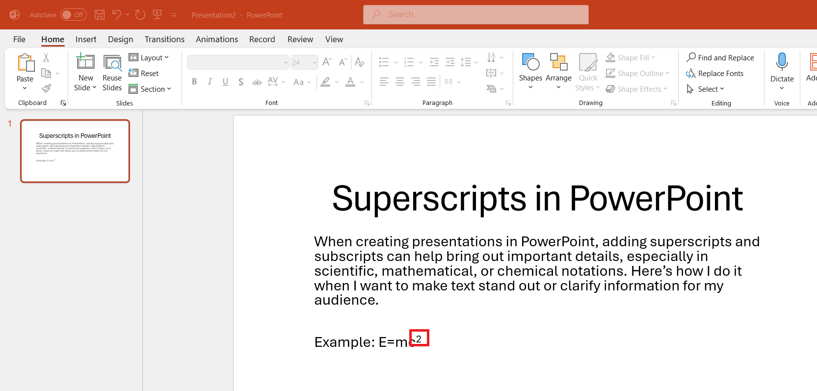 Adding Exponents in PowerPoint