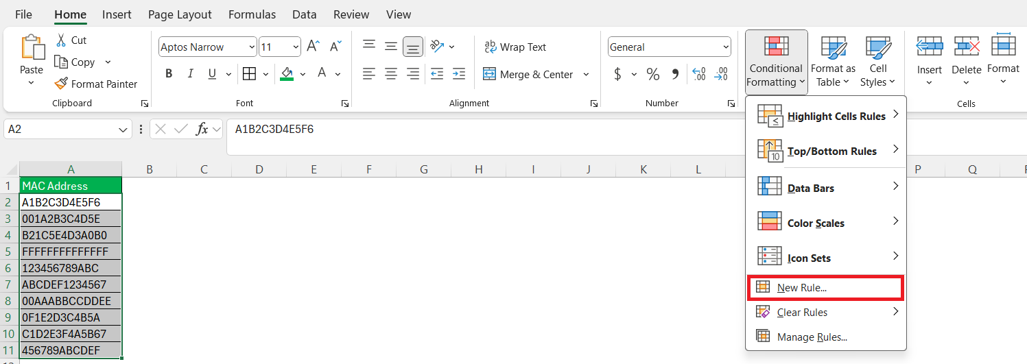 MAC Address Format in Excel