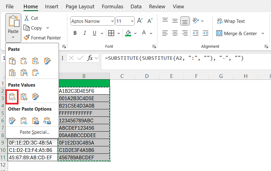 MAC Address Format in Excel