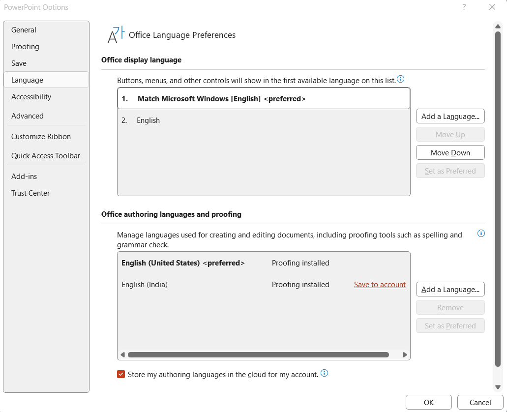 How do you spell language in PowerPoint