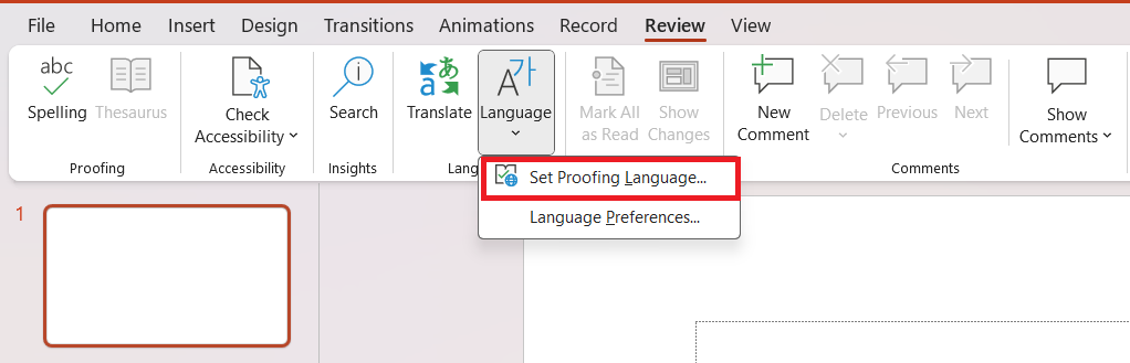 How do you spell language in PowerPoint