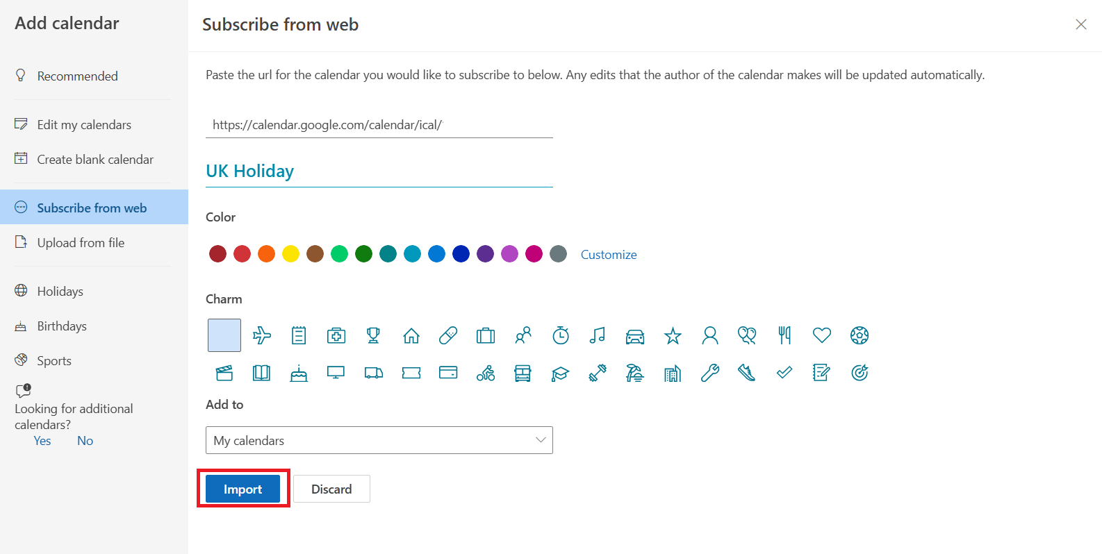 Import Google Calendar to Outlook