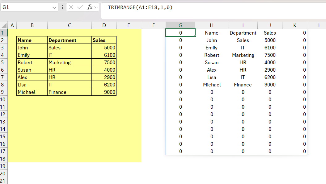 TRIMRANGE Function in Excel