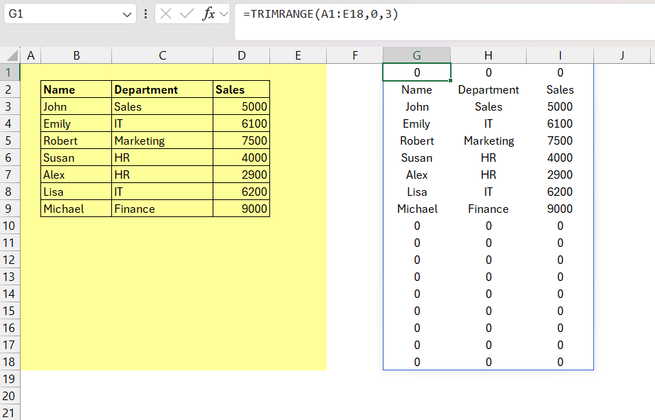 TRIMRANGE Function in Excel