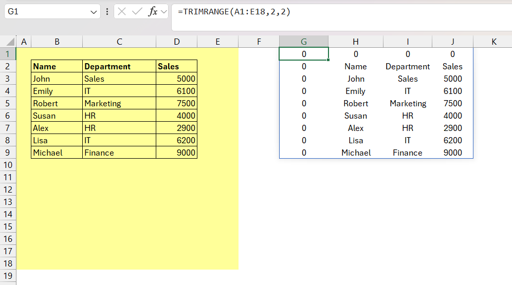 TRIMRANGE Function in Excel