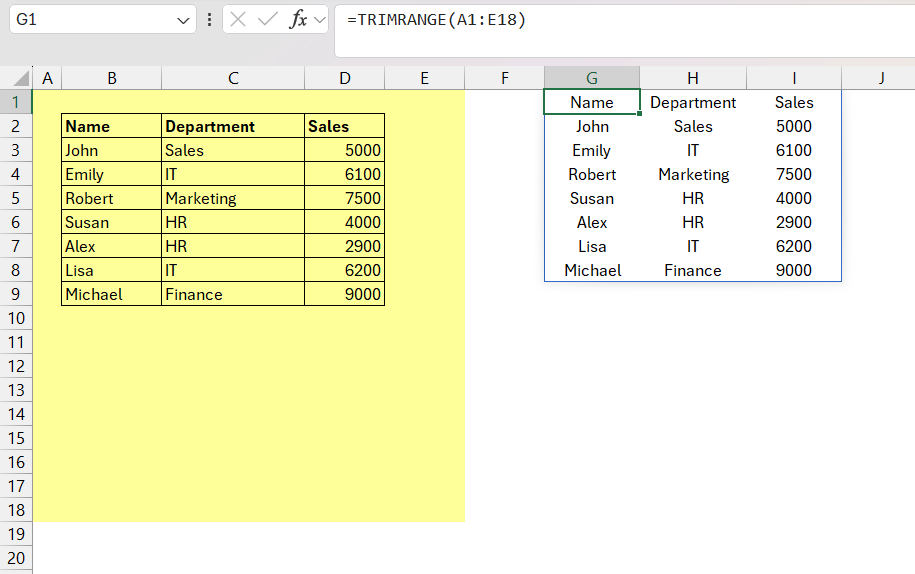 TRIMRANGE Function in Excel