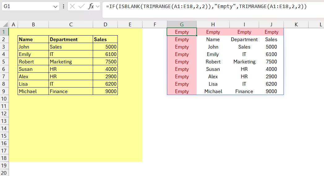 TRIMRANGE Function in Excel