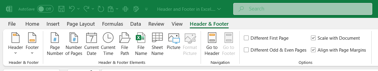 Header and Footer in Excel