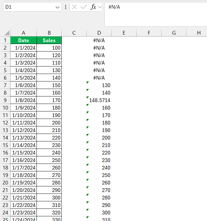 Rolling Average in Excel