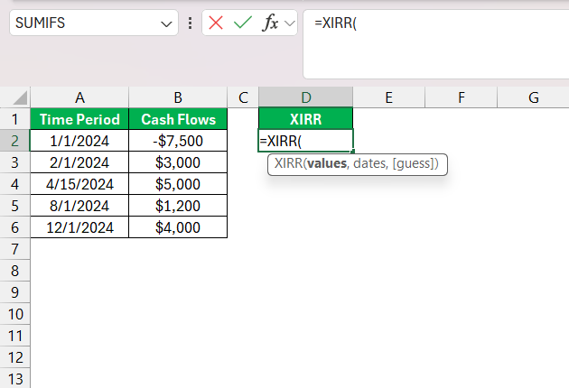 XIRR Formula in Excel