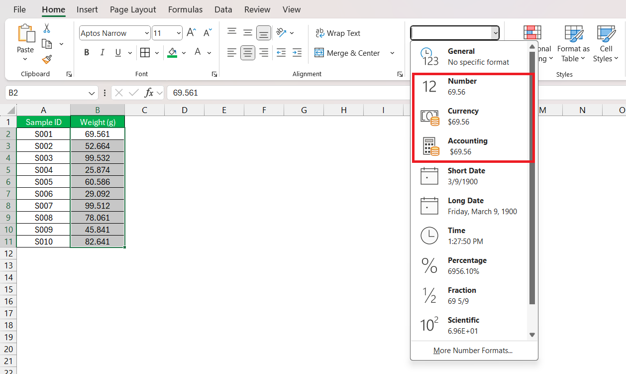 Add Decimals in Excel