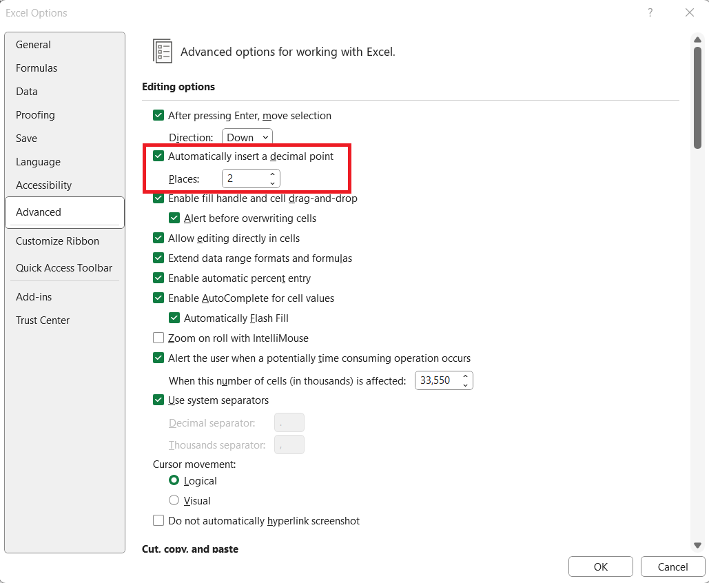 Add Decimals in Excel