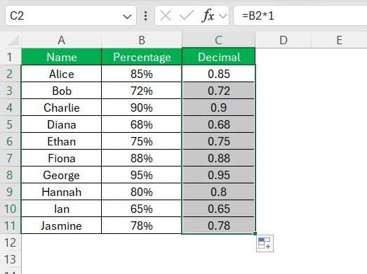 Convert Percent to Decimal