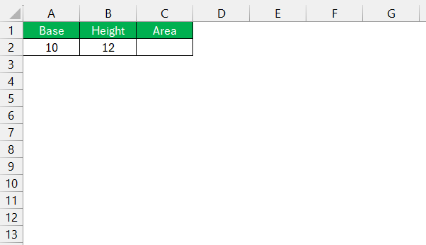 Area of Parallelogram Formula in Excel