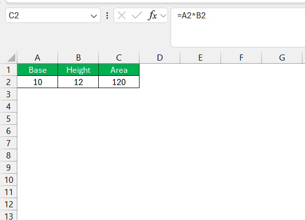 Area of Parallelogram Formula in Excel