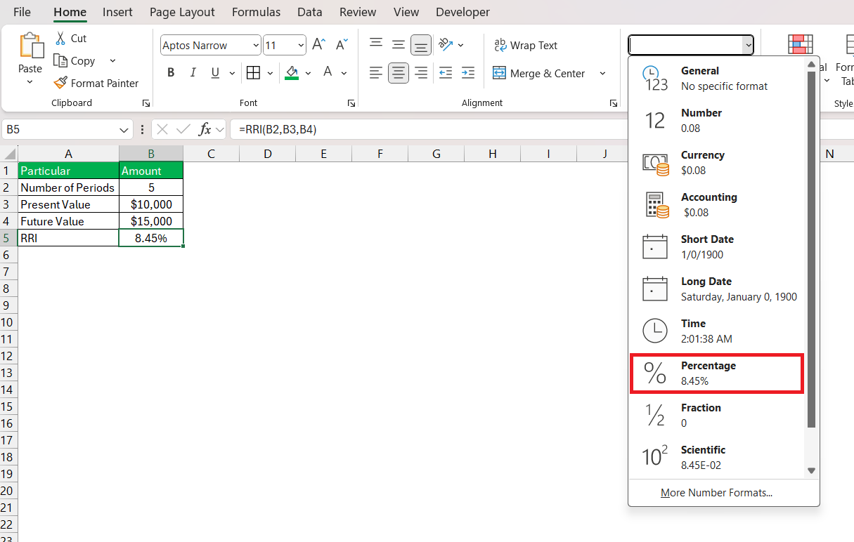 RRI Function in Excel