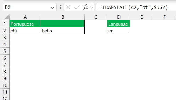 Translate Portuguese to English in Excel