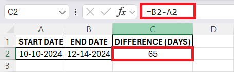 Calculate Difference in Excel