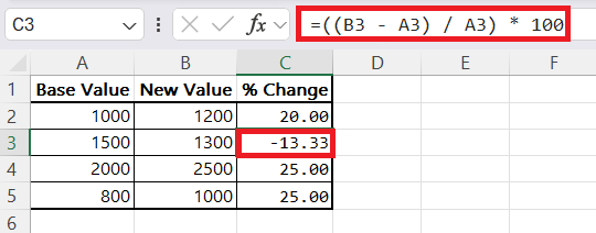 Calculate Differences in Excel