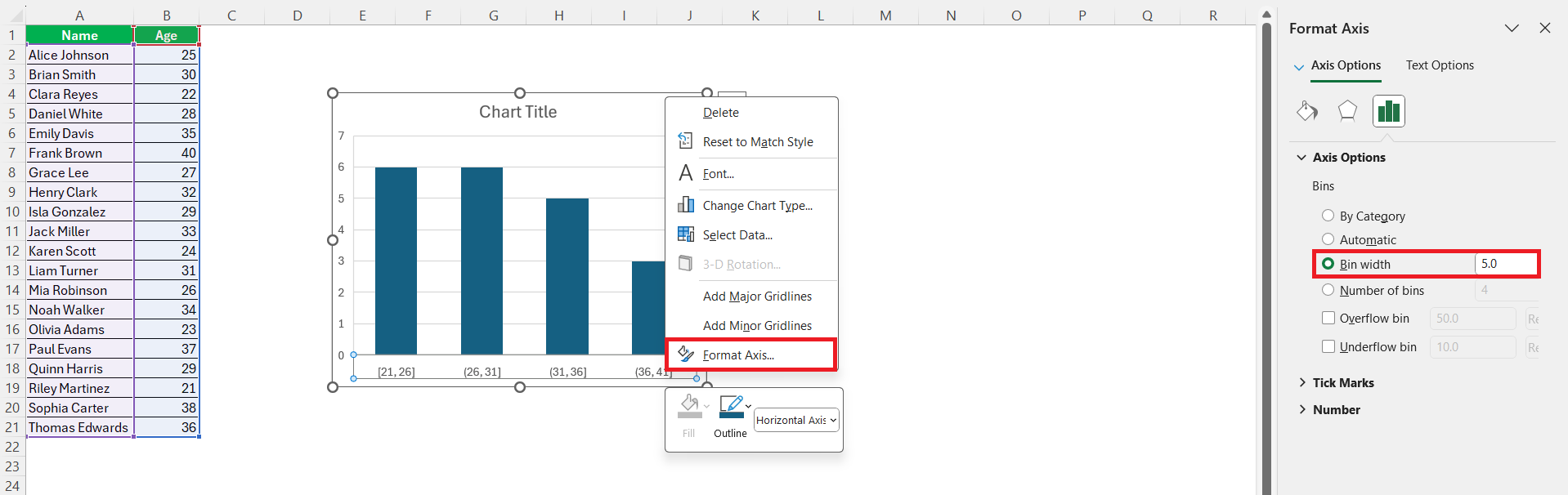 Bar Graph vs Histogram in Excel