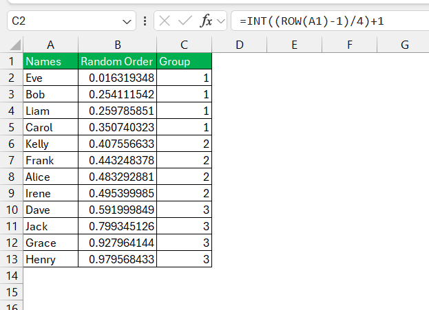 Excel Random Group Generator