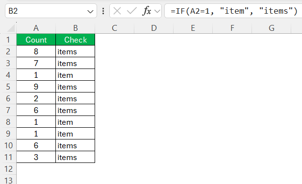 Plurals in Excel