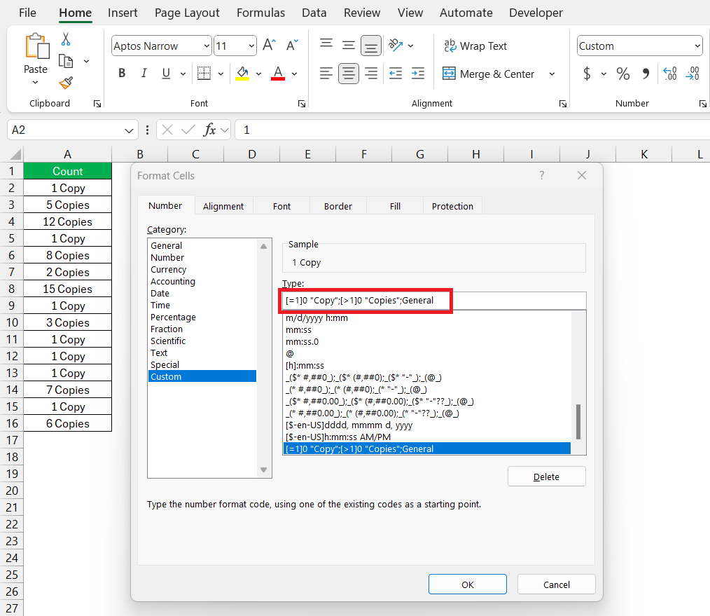 Plurals in Excel