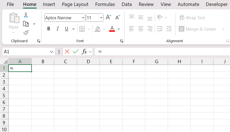 Insert Approximate Symbol in Excel