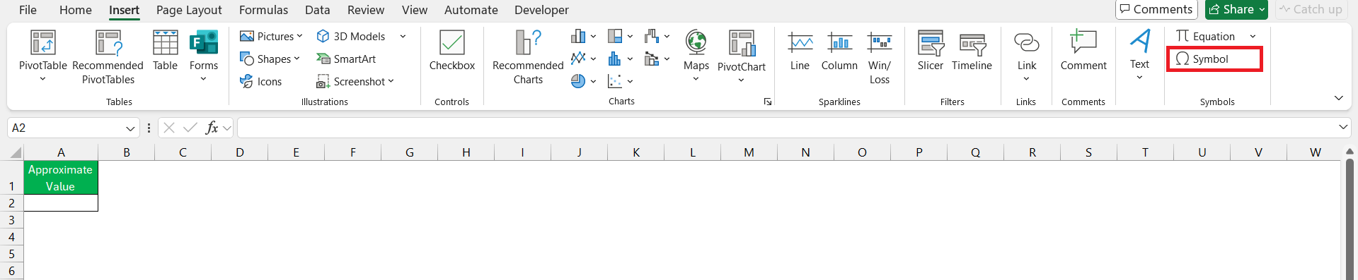 Insert Approximate Symbol in Excel