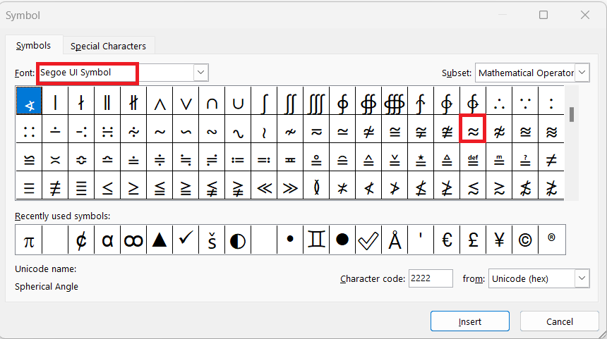 Insert Approximate Symbol in Excel