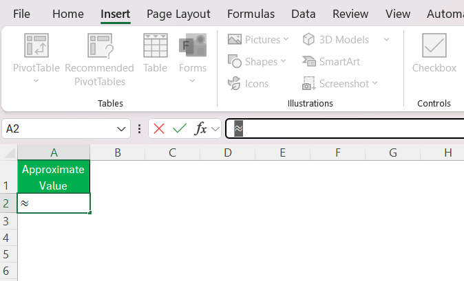 Insert Approximate Symbol in Excel