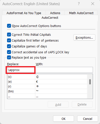 Insert Approximate Symbol in Excel