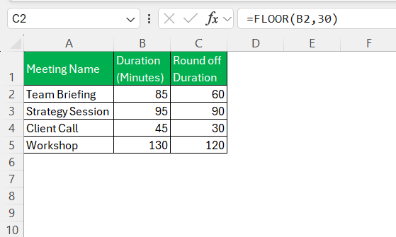 Floor Function in Excel