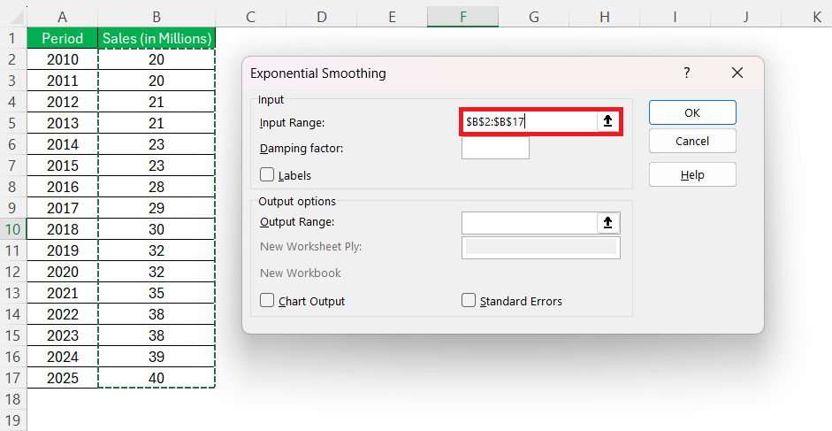 Exponential Smoothing in Excel