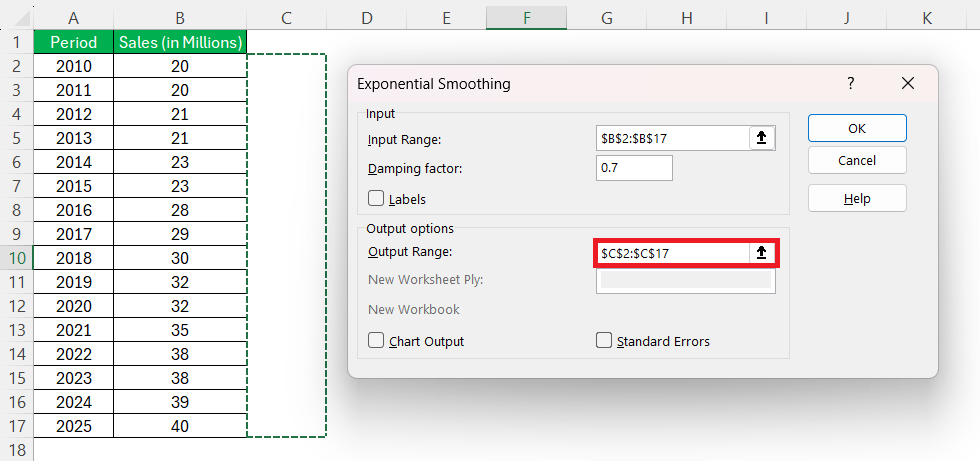 Exponential Smoothing in Excel