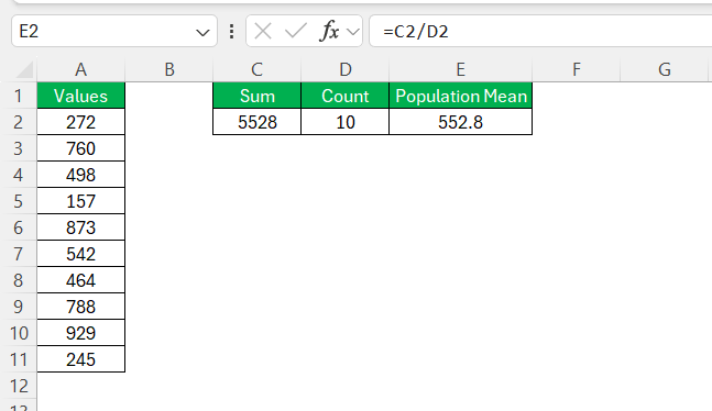 How to find population mean in Excel