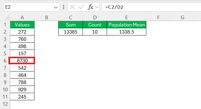 How to find population mean in Excel